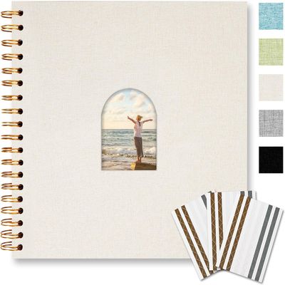 Vienrose 10x10 Inch Scrapbook Album, 20 Sheets 40 Blank Thick Pages Personalized DIY Photo Album, Linen Arch Window Memory Book for Wedding, Baby Shower, Anniversary, Travel, Keepsake Gift, Beige