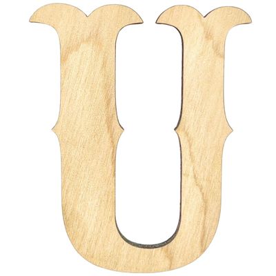 Krafty Supply (Railway) Letters, Unfinished Wooden Letters, Sturdy and Durable, Paintable Birch Craft Alphabet (7in Tall, 1-4in Thick,Letter U)