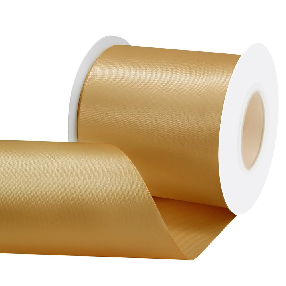 Rilisili Old Gold Satin Ribbon 3 Inch 15 Yards Double Faced Polyester Satin Ribbons for Gift Wrapping DIY Crafts Weddings Invitations Flower Bouquet Bow Making Home Decor Sewing
