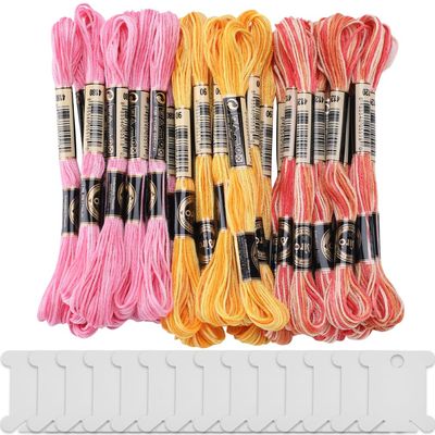 GORGECRAFT 30 Skeins Embroidery Thread Kit 240m Polyester Embroidery Floss 3 Colors 6-Ply Cross Stitch Threads Segment Dyed Gradient Color with 14Pcs Plastic Thread Winding Boards for DIY Art Craft