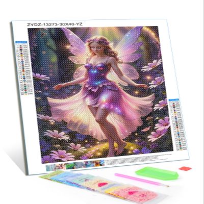 TUTUMAY21 Christmas Gift Beautiful Elf Fairy Girl with Pink Wings in Forest Diamond Painting Kit Diamond Art DIY Full Round Gemstone Art, Room Wall Decoration for New Year Valentine's Day 12x16 inch