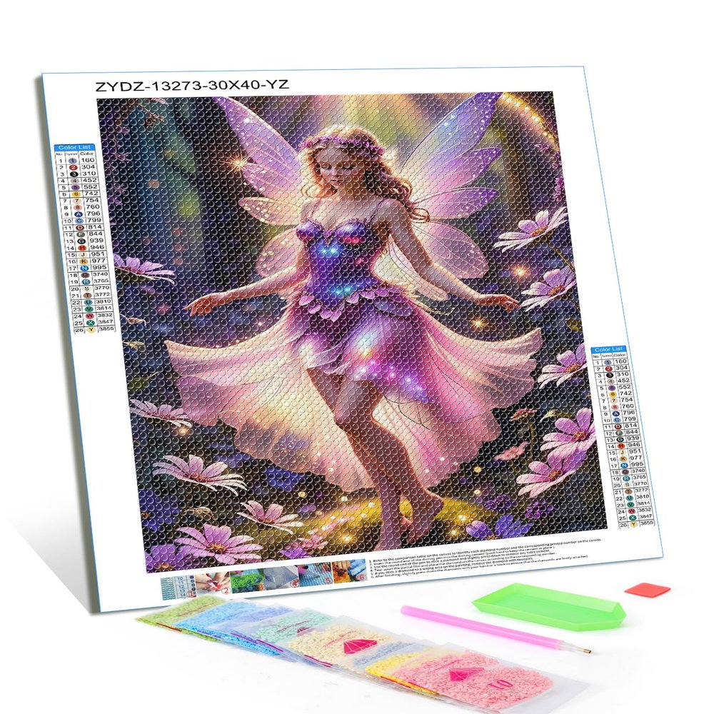 TUTUMAY21 Christmas Gift Beautiful Elf Fairy Girl with Pink Wings in Forest Diamond Painting Kit Diamond Art DIY Full Round Gemstone Art, Room Wall Decoration for New Year Valentine's Day 12x16 inch