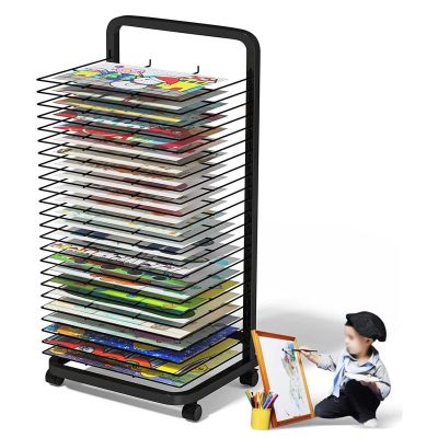 THEGA Art Drying Rack for Classroom - Mobile Paint Drying Rack, Keep Artwork Protected While Drying, Metal Power Coated Design Artwork Storage Display Rack, Space Saving Rack, 15 floors