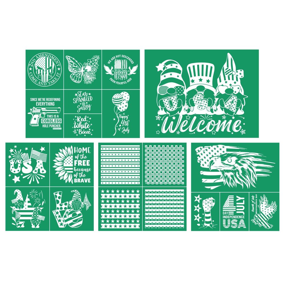 DGAGA 5PCS 4th of July Silk Screen Stencils,Independence Day Silkscreen Printing Stencils for Crafts,Patriotic Adhesive Stencils Reusable for Printing on Wood/Fabric Chalk Paste Art