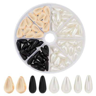 arricraft 80 Pcs Tear Drop Pearl Beads, 2 Sizes Black and White Pearlized Luster Satin Loose Beads Plastic Pearl Beads Water Drop Imitation Pearl Beads for Necklace Bracelet Jewelry Making