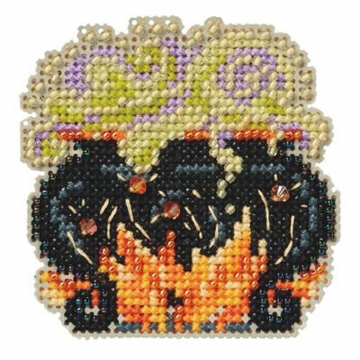 Mill Hill Witch's Cauldron Beaded Counted Cross Stitch Ornament Kit 2024 Autumn Harvest MH182425 Multicolor, 3 x 3 Inches