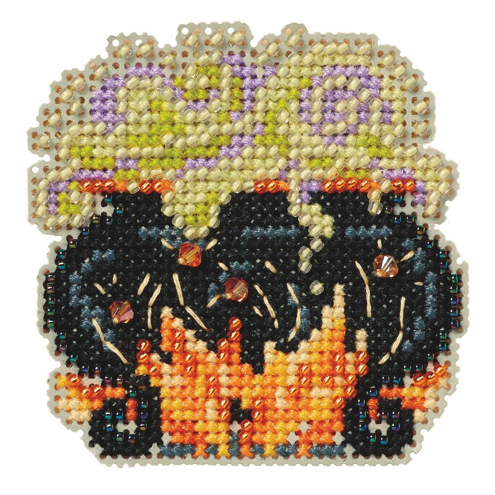 Mill Hill Witch's Cauldron Beaded Counted Cross Stitch Ornament Kit 2024 Autumn Harvest MH182425 Multicolor, 3 x 3 Inches