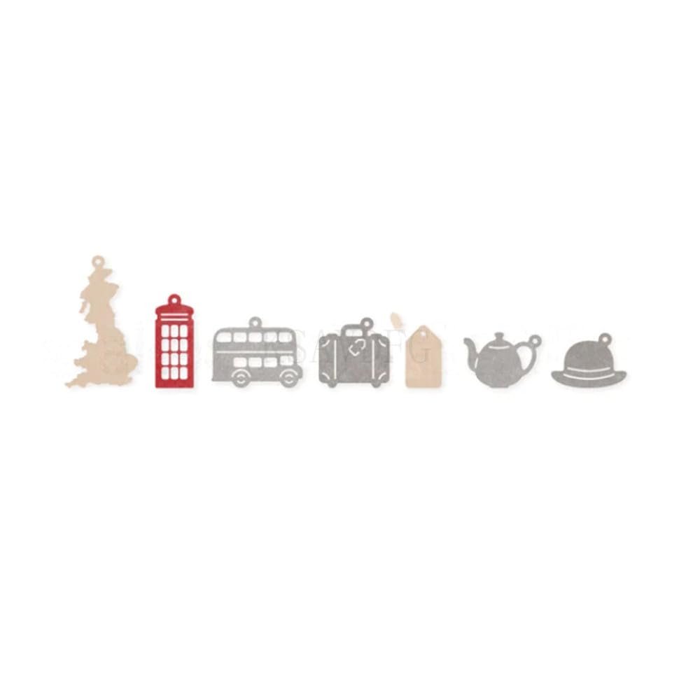 Bus Booth Teapot Tag Die Cuts DIY Sewing Metal Cutting Dies for Handmade Card Making Stencils Festivals Scrapbooking Album Paper Craft Template