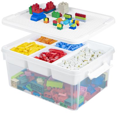 Creahaus 16L Organizers and lego storage Box with Removable Tray and lego building tray kids storage boxes Craft Box for Lego Art, Playdoh, Tool, Craft, Toy(Clear)
