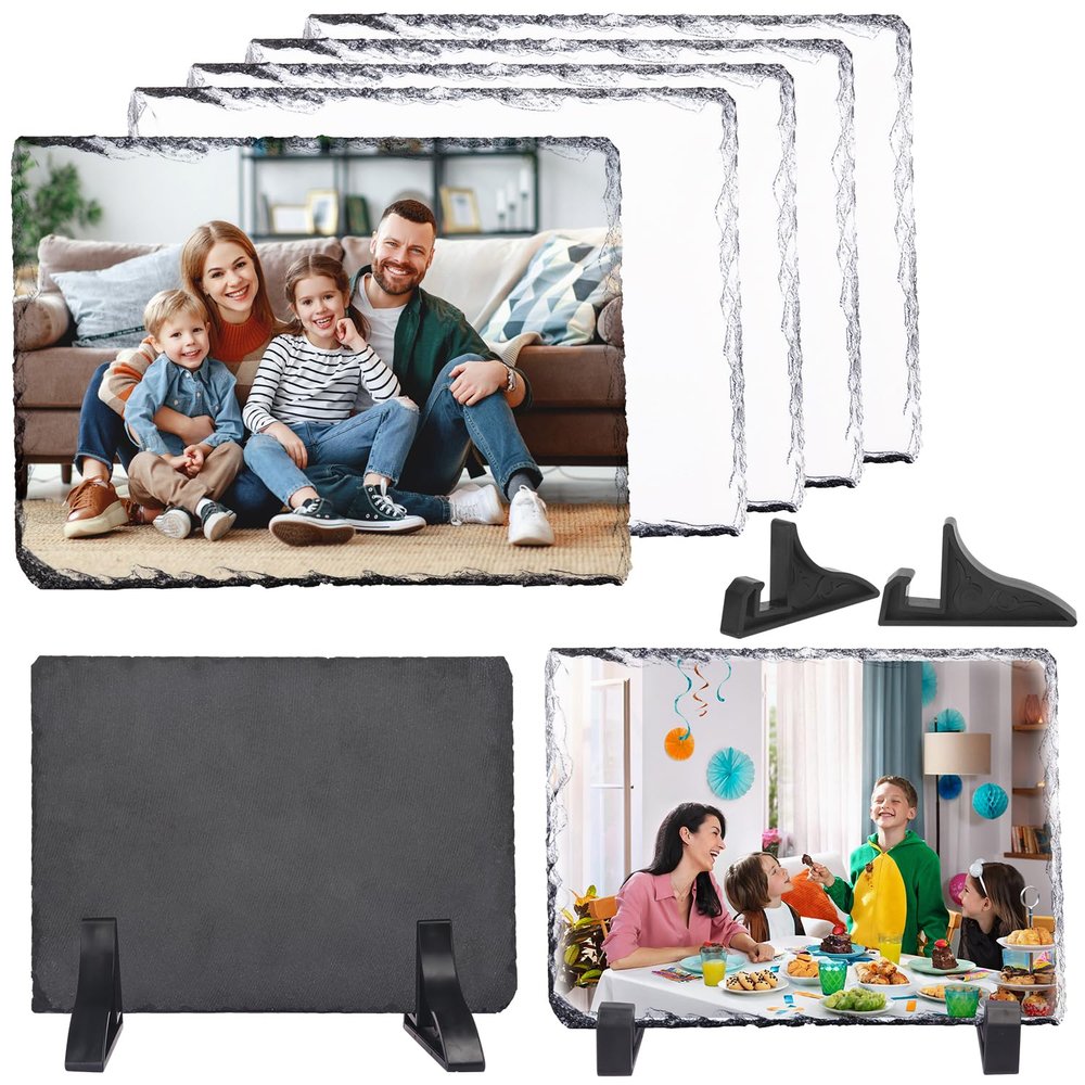 8 Pack Sublimation Slate Blanks, 7.7 x 5.7 Inch Rectangle Blank Slate Picture Frame Heat Transfer Rock Photo Slate, Custom Stone Slate for Unique DIY Gifts and Decorations by KUKLIPJIM