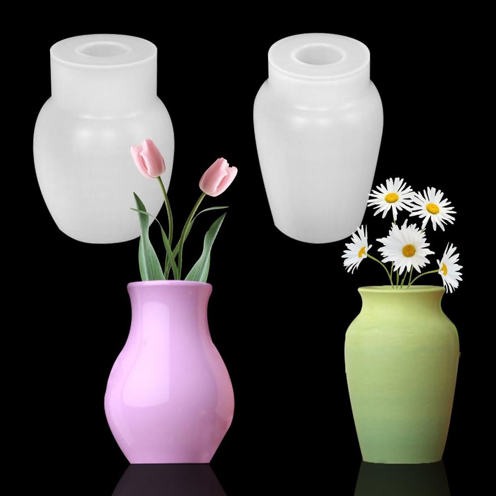 Koonafy 2 Pieces Vase Resin Moulds Silicone Set, Small Candle Holder Resin Molds, 8 Style Vase Resin Casting DIY Making Handmade Home Display Decor Crafts for Epoxy Resin (B-2pcs)