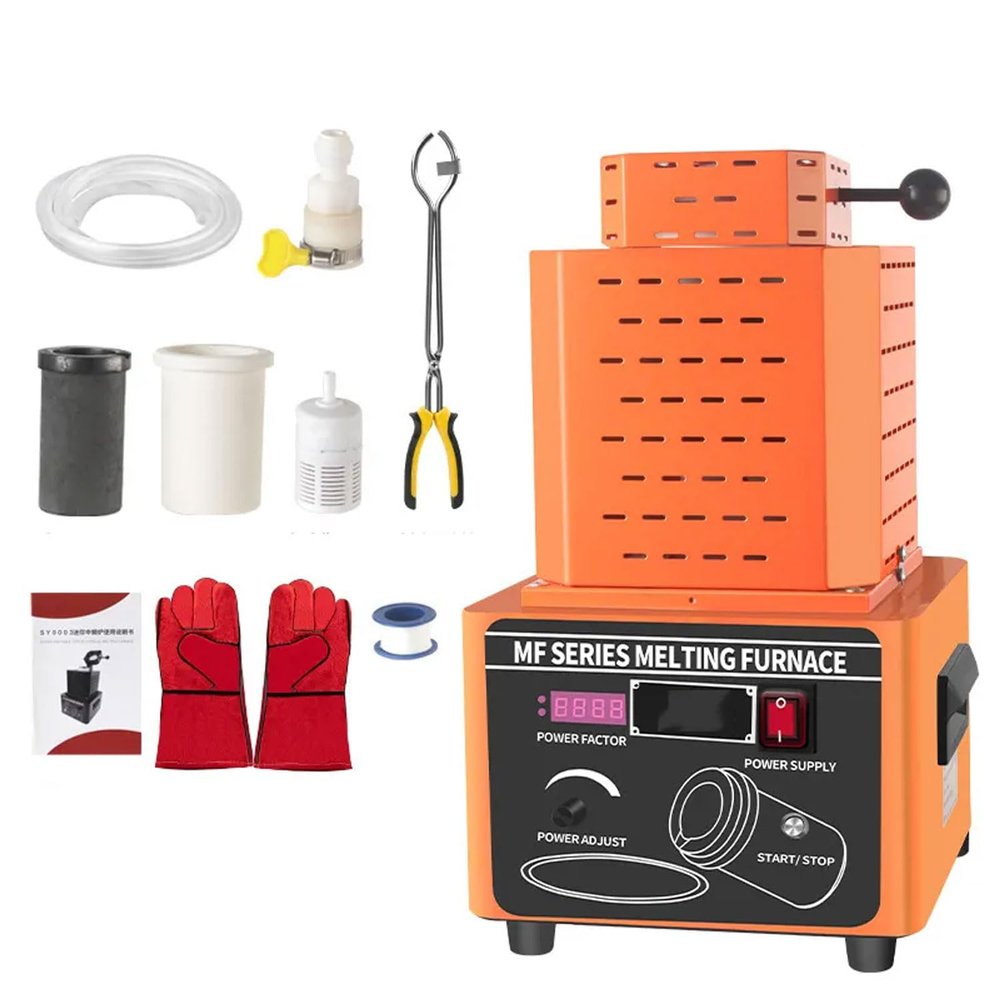 BDJSN 5000W Electric Gold Melting Furnace, 2912 Mini Medium Frequency Melting Furnace with Graphite Crucible, 3-5min Melting Time, Metal Smelting Casting Kit for Industry, Workshop, Home