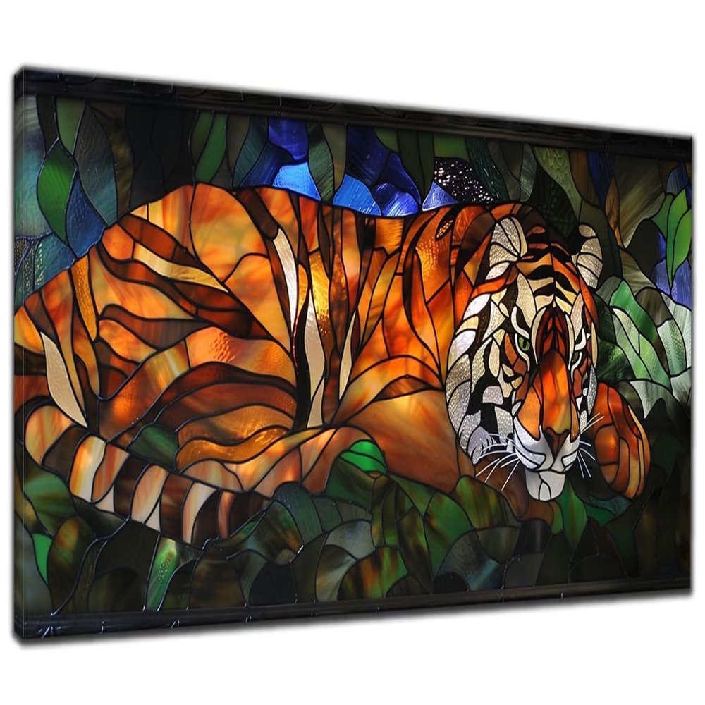 Tiger Diamond Painting Kits, Full Round Drill Diamond Art Kits for Adults, Glass Diamond Dots Gem Art Embroidery Art Kit, Diamond Painting Accessories Kits for Wall Art Home Decor Gifts 20x44in I-1