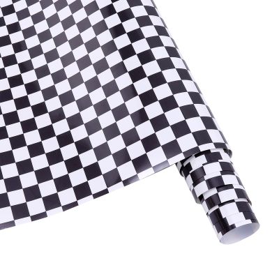 HTVSTD Black and White Permanent Vinyl Roll - 12'' x 8ft Checker Patterned Adhesive Vinyl for Mugs Decors Racing Flag Self Adhesive Sticker