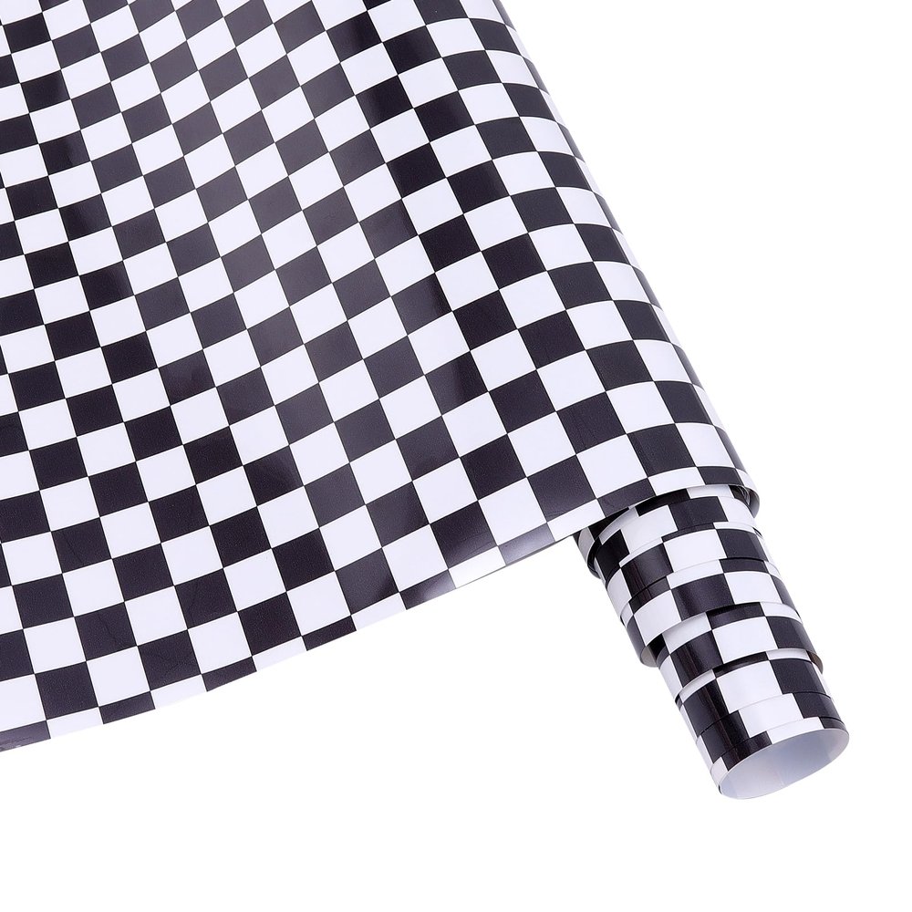 HTVSTD Black and White Permanent Vinyl Roll - 12'' x 8ft Checker Patterned Adhesive Vinyl for Mugs Decors Racing Flag Self Adhesive Sticker