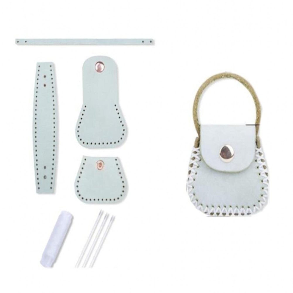 YJIUYUANQ DIY Mini Leather Handbag Pendant Making Kit, Leather Craft Sewing Bag Material Leather Bag Making Sets Mini Sewing Making All Accessories(Semi-Finished)- Fog Green