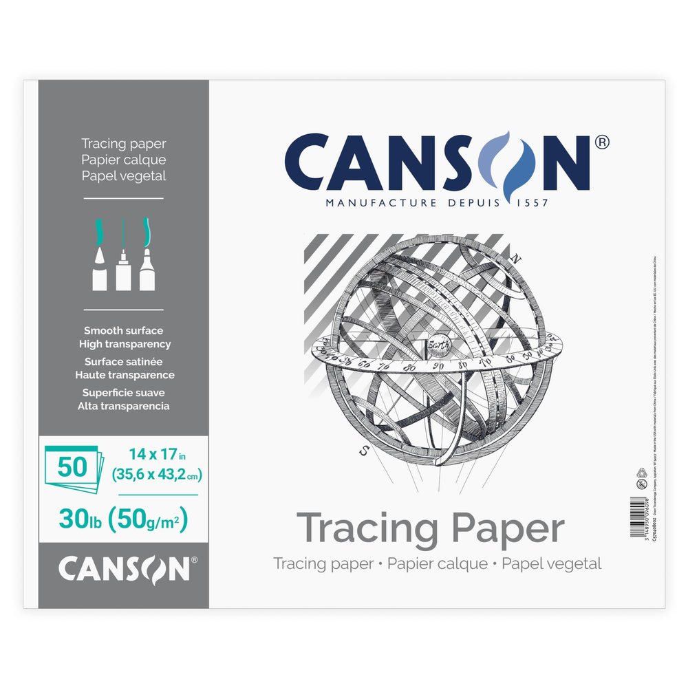 Canson Artist Series Tracing Pad Tape Binding, 50 Sheet, Art Supplies for Students & Professionals 14x17 inch