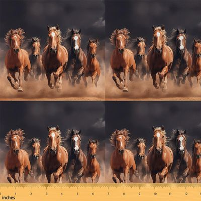 Feelyou Horse Fabric by The Yard, 3 Yards, Brown Horse Fabric by The Yard for Galloping Horse Upholstery Fabric for Chairs Cute Animal Decor Fabric for Home DIY Projects Fabric Soft Flannel