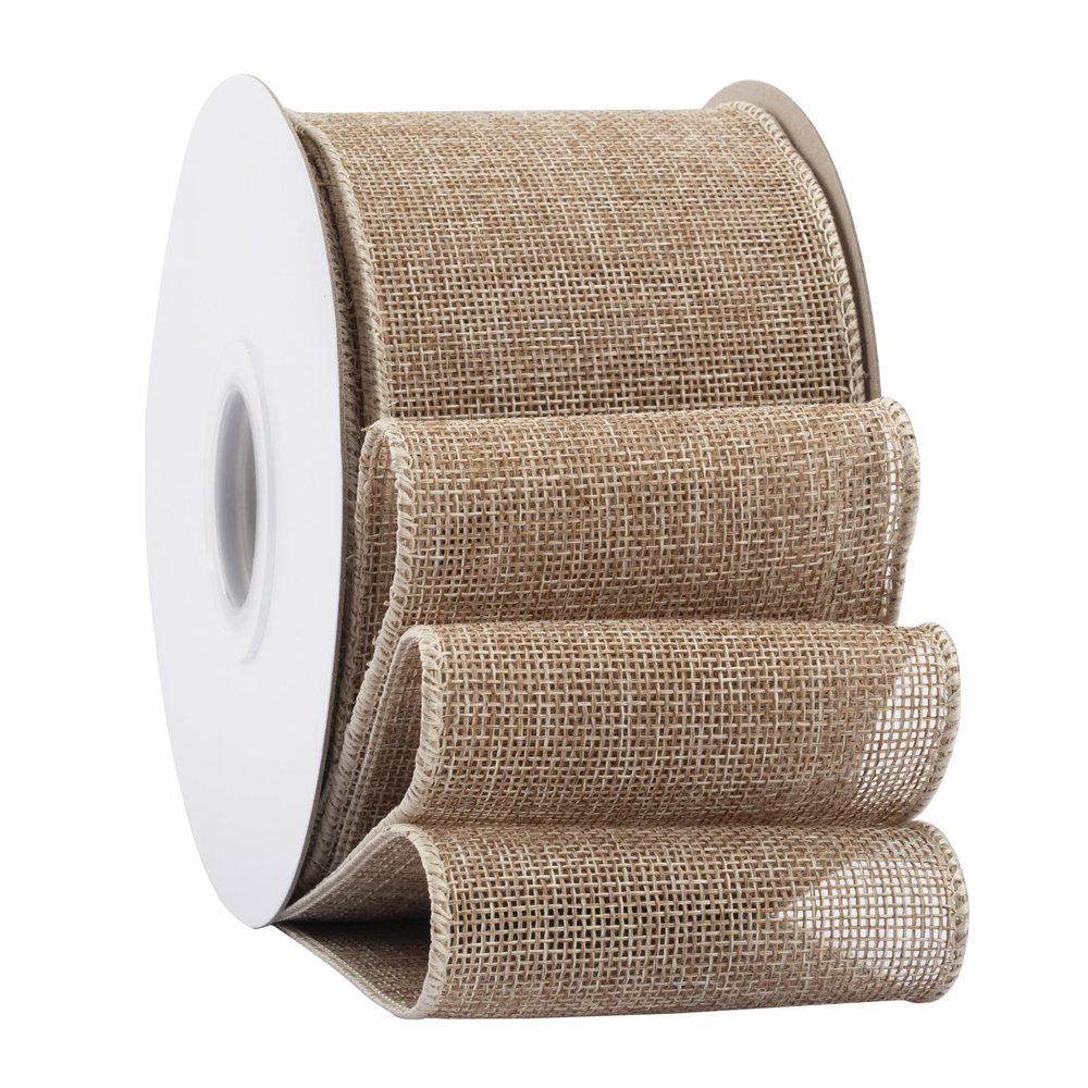 Ribbonitlux Natural Burlap Wired Ribbon, 3 inch x 20 Yards, Wired Edge Burlap Ribbon for Gift Wrapping, Big Bow, Wreath, and Christmas Tree Decoration