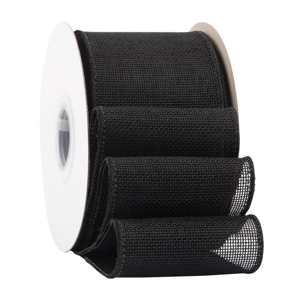 Ribbonitlux Black Burlap Wired Ribbon, 3 inch x 20 Yards, Wired Edge Burlap Ribbon for Gift Wrapping, Big Bow, Wreath, and Christmas Tree Decoration