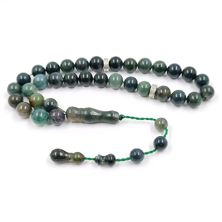ALBASHAN Muslim gifts Tasbih beads Natural Watercress Agate bracelet arabic accessories 33 45 51 99 100 beads (12mm x 33beads)