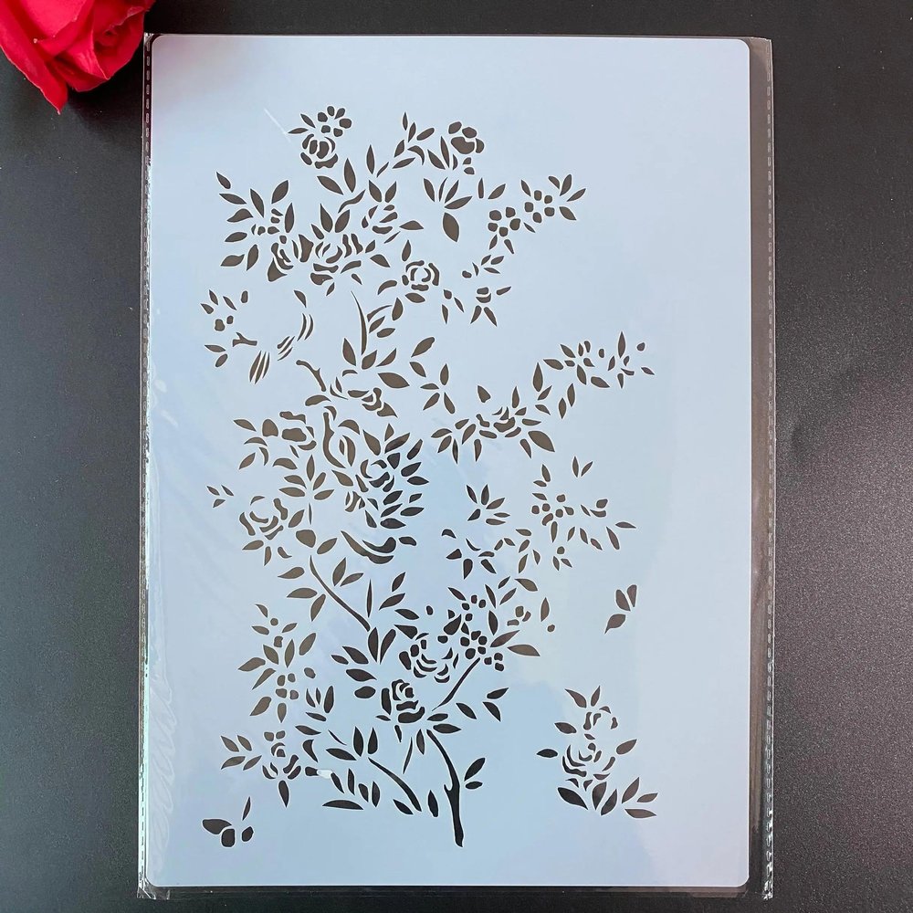 MANGOUSONG Stencil for Painting,A4 29x21cm Tree Leaves Reusable Art Craft Stencils for Wood,Wall,Fabric,Rock,Chalkboard,Signage,Art Projects for Card Making