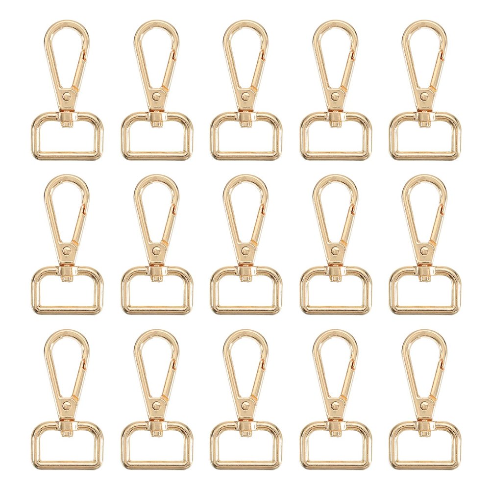 uxcell 15Pcs Swivel Clasps, 0.78 Inch D Ring Lobster Clasp Claw Metal Push Gate Snap Hook for Purse Making Keychain Belt Strap, Gold