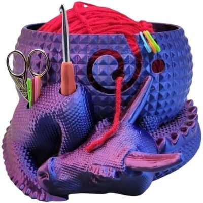 Zaomengchang Fantasy Dragon and Egg Bowl - Knitting/Crochet Yarn Storage with Holes, Hooks Organizer (Purple)