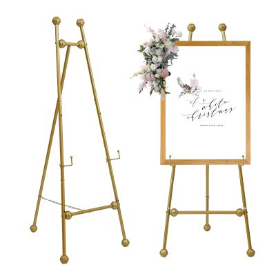 Metal Easel Stand with Chain Support for Mirror,58 Inch Iron Adjustable Arts & Crafts Easels,Floor Easels for Display Wedding Sign(Gold)