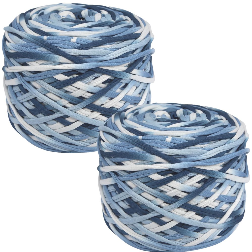 SIMEIQI 2 PCS 800g T-Shirt Yarn Elastic Fabric Crochet for DIY Knitting, 130 Yards Spaghetti Thick Knitting Yarn for Hand DIY Bag Basket Cushion Crocheting Projects,Home Decor(Ocean)