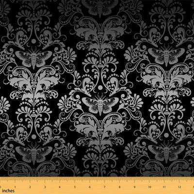 Adult Bohemian Decor Fabric By The Yard 3 Yards,White Ombre Damask Upholstery Fabric,Antique Victorian Baroque Decorative Fabric,Gothic Vintage Floral Indoor Outdoor Fabric for Quilting Sewing