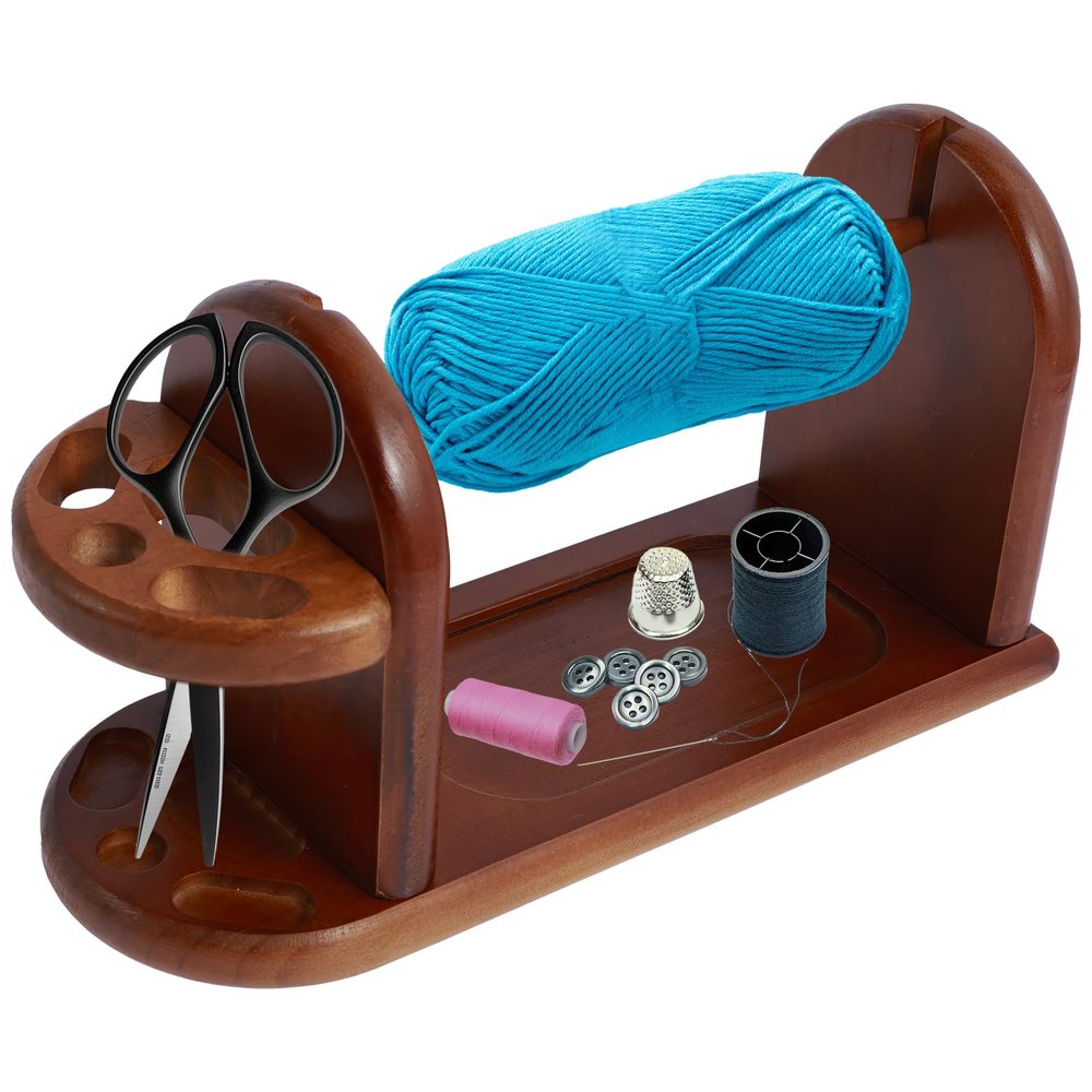 Wooden Crochet Yarn Holder, Horizontal Wood Yarn Ball Holder, Revolving Yarn Spinner, Stable Yarn Ball Dispenser for Knitting, Yarn Organizer Rack for Knitting Lovers Gift, Knitting & Crochet Supplies