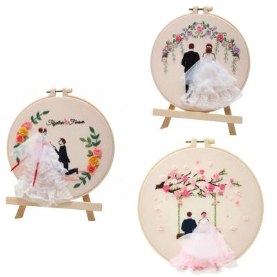 3 Sets Embroidery Kit Wedding Cross Stitch Kits Bride Embroidery Kit for Beginners Stamped Starter Embroidery Set Instructions Needlepoint Kits DIY Embroidery Starter Kit Hoop for Adults (Black)