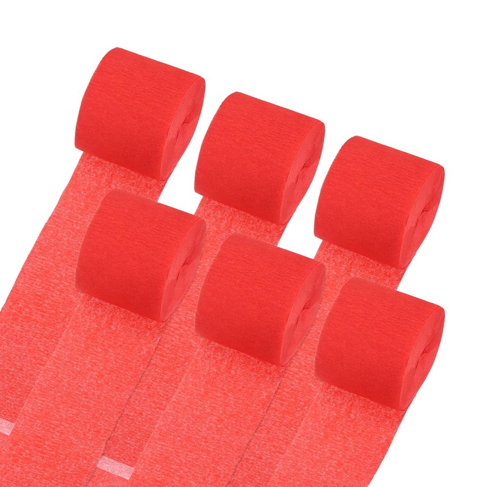 uxcell Crepe Paper Streamers 6 Rolls 196.8Ft Crepe Paper Red Streamers Party Decorations for Birthday Party Wedding Ceremony Graduation Decoration (1.4 in x 32.8 Ft/Roll)