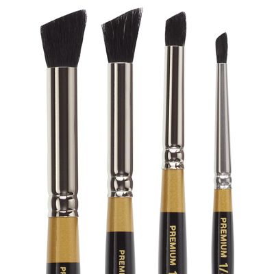 KINGART Premium Original Gold 9245 Series 4 pc. DEERFOOT STIPPLER Brush Set, Natural Hair for Acrylic, Watercolor & Oil, Short Handle, 4 Sizes: 1/8, 1/4, 3/8, 1/2"