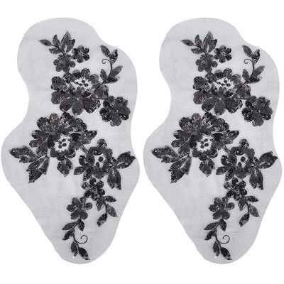 GORGECRAFT 4Pcs Sequin Embroidered Flower Lace Applique Beaded Trim Patches Cloth Sew on Floral Motif Fabric Collar Patch for Wedding Gown Dress Bridal Clothing Jacket Bag Decor DIY Crafts Black