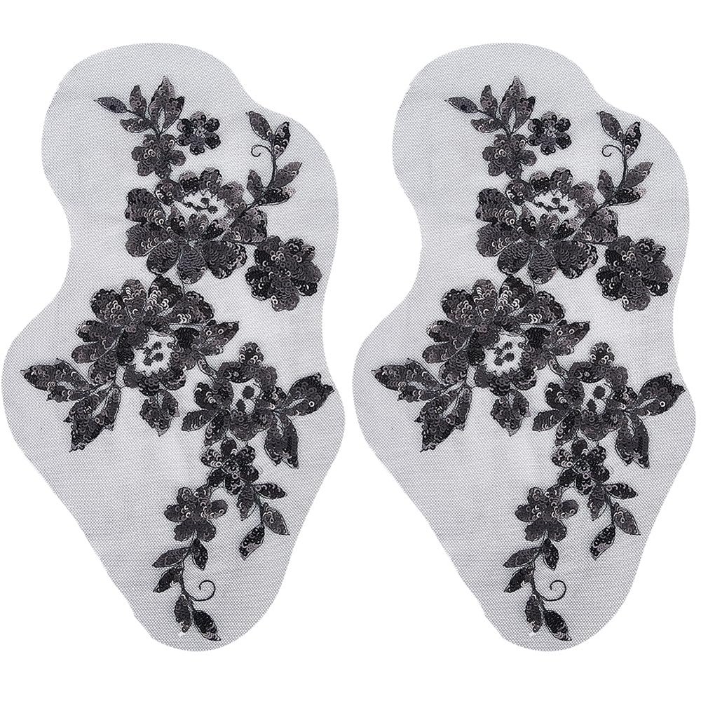 GORGECRAFT 4Pcs Sequin Embroidered Flower Lace Applique Beaded Trim Patches Cloth Sew on Floral Motif Fabric Collar Patch for Wedding Gown Dress Bridal Clothing Jacket Bag Decor DIY Crafts Black
