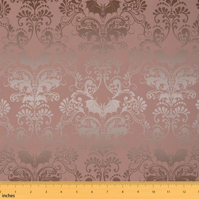 Erosebridal Golden Damask Fabric By The Yard,Abstract Bat Skull Damask Upholstery Fabric,Boho Exotic Bat Decorative Fabric,Vintage Floral Print Indoor Outdoor Fabric,Grey Black,3 Yards