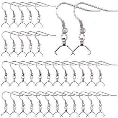 SUNNYCLUE 1 Box 50Pcs Earring Hooks with Pinch Bails Stainless Steel Earring Hooks Bulk French Wire Fish Earwires Findings for Jewelry Making Supplies DIY Crafts