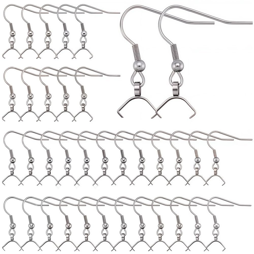 SUNNYCLUE 1 Box 50Pcs Earring Hooks with Pinch Bails Stainless Steel Earring Hooks Bulk French Wire Fish Earwires Findings for Jewelry Making Supplies DIY Crafts