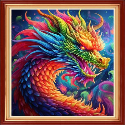 Foxdiviy Stamped Cross Stitch Kits Full Range of Embroidery Needlework Starter Kits for Beginners Adults 11CT Embroidery Patterns Art Crafts DIY Needlepoint Kits-Rainbow Dragon 16x20 inch