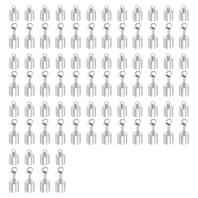 HARFINGTON 40pcs Cord End Cap 9.5mm ID Lobster Claw Clasp Leather Cord End Caps for DIY Bracelets Necklaces, Rhodium Color