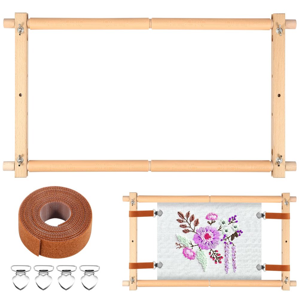 RVEFOT Wooden Cross Stitch Frame, Embroidery Scroll Frame, Cross Stitch Hoop Stand, Embroidery Hoop Holder, Adjustable Needlepoint Stretcher Frame, Embroidery Tapestry Quilting Frame (54.5cm)