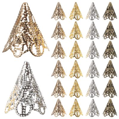 120pcs Flower Bead Caps Cones Flower Bead Cap Mixed Colors Metal Filigree End for DIY Craft Pendant Necklace Jewelry Making