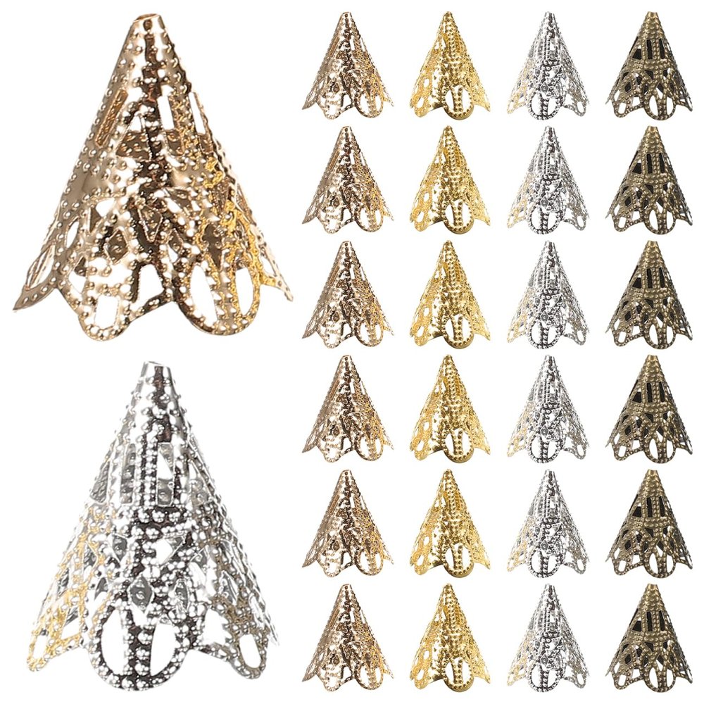 120pcs Flower Bead Caps Cones Flower Bead Cap Mixed Colors Metal Filigree End for DIY Craft Pendant Necklace Jewelry Making
