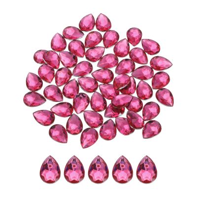 MECCANIXITY 50PCS Flat Back Acrylic Teardrop Gems 13x18mm Artificial Rhinestones for DIY Crafts Bead Wedding Party Face Painting Jewelry Making Pink