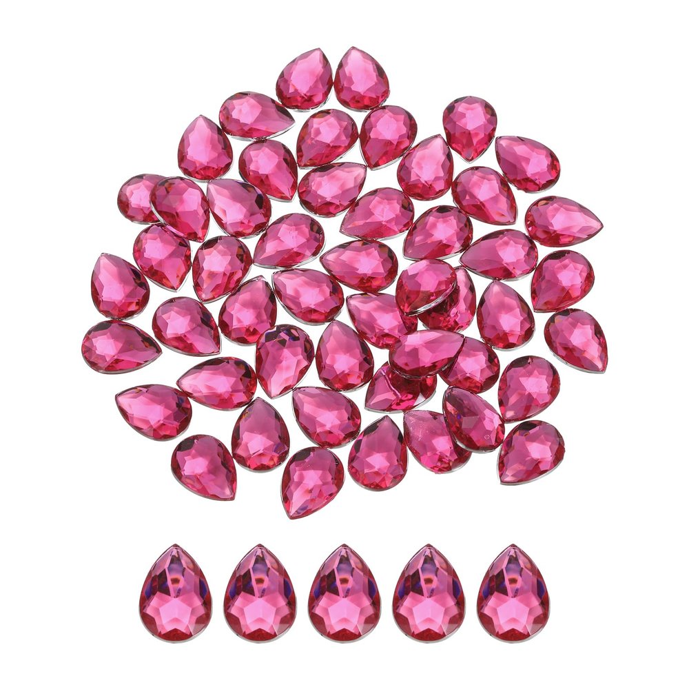 MECCANIXITY 50PCS Flat Back Acrylic Teardrop Gems 13x18mm Artificial Rhinestones for DIY Crafts Bead Wedding Party Face Painting Jewelry Making Pink
