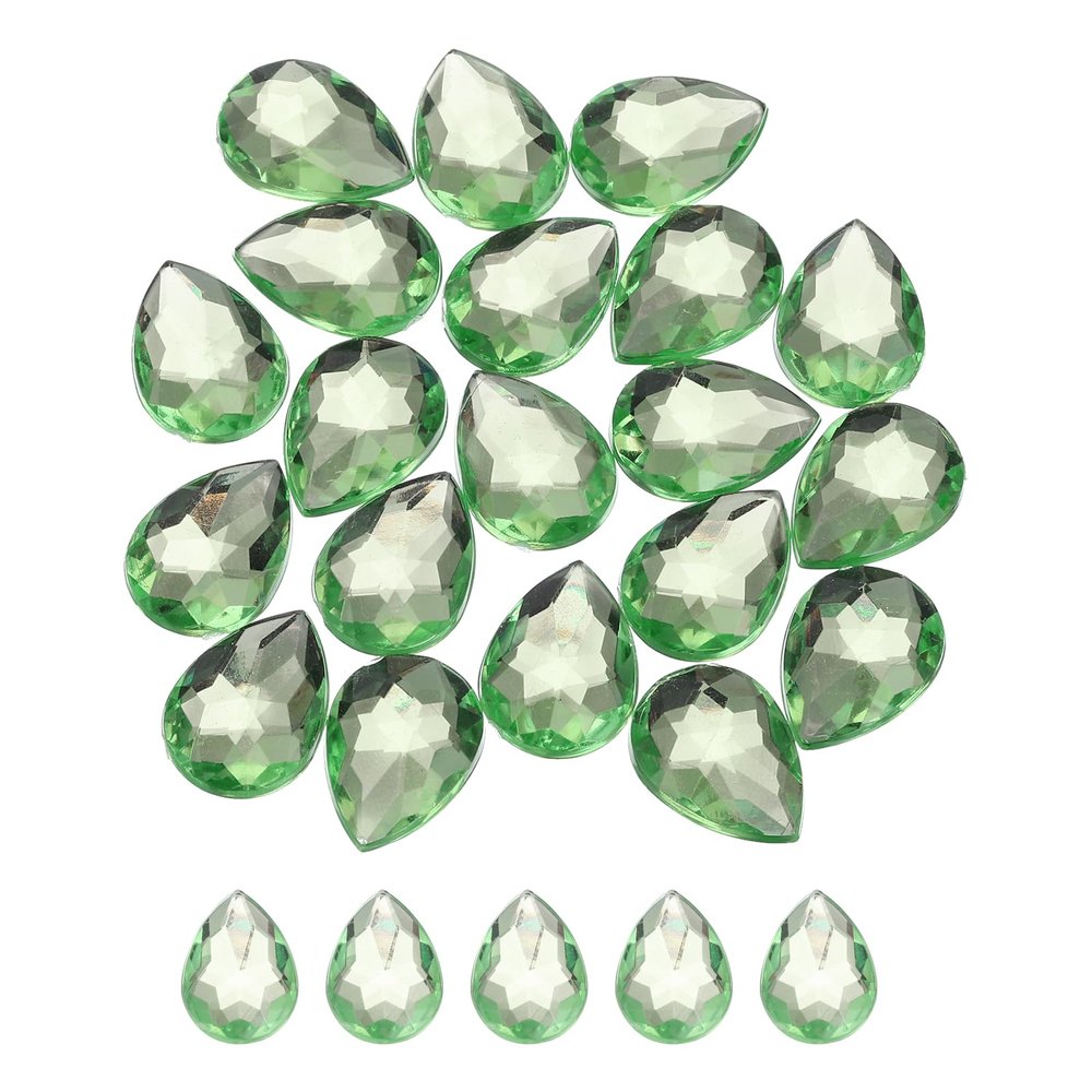 MECCANIXITY 20PCS Flat Back Acrylic Teardrop Gems 18x25mm Artificial Rhinestones for DIY Crafts Bead Wedding Party Face Painting Jewelry Making Light Green