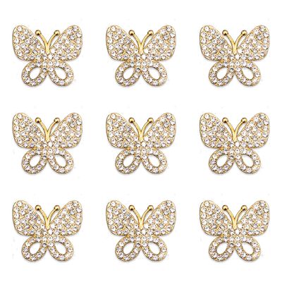 30PCS Alloy Rhinestone Butterfly Embellishment Stickers Handmade Hair Accessories Sneakers, Clothes, Party Decorations Gift Box DressRhinestone Alloy Appliques Decorative Home Decor (Gold)