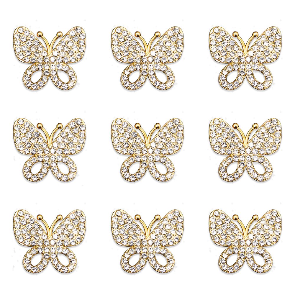 30PCS Alloy Rhinestone Butterfly Embellishment Stickers Handmade Hair Accessories Sneakers, Clothes, Party Decorations Gift Box DressRhinestone Alloy Appliques Decorative Home Decor (Gold)